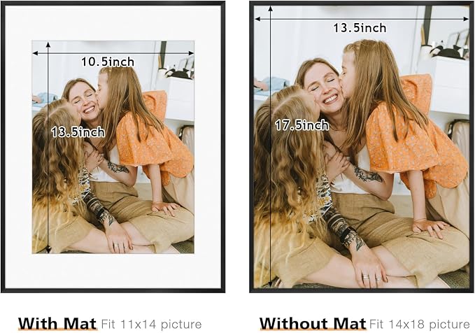 Frametory 2 Pack 14x18 Aluminum Frame with Mat for 11x14 Photo, Black