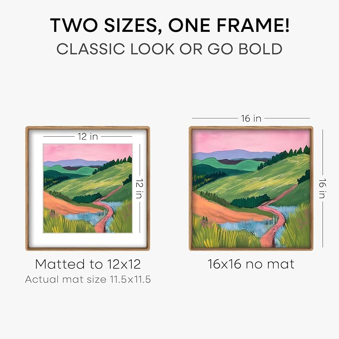Homeforia 16x16 Mortise&Tenon Natural Oak Picture Frame, 12x12 Mat, Glass