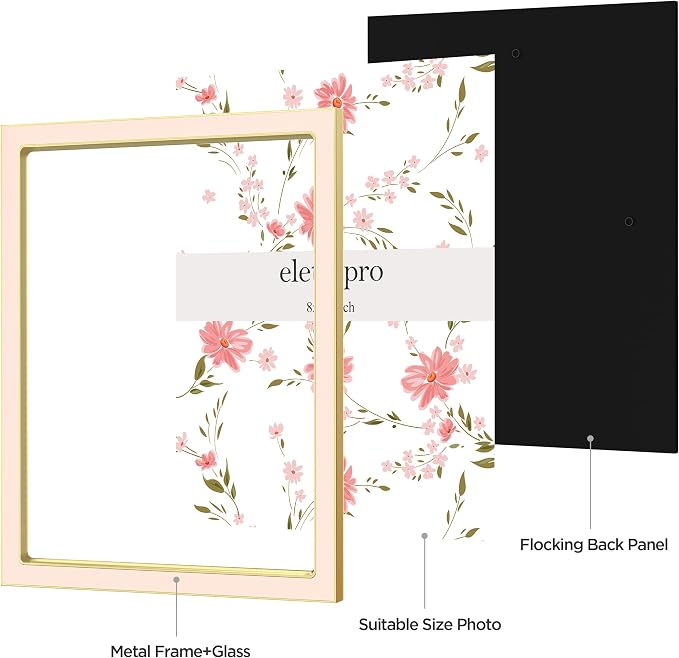eletecpro 8x10 Enamel Picture Frame with Real Glass Cover, Pink, 1-Pack