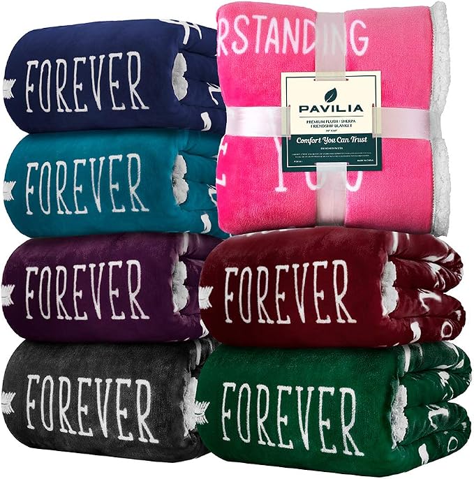 PAVILIA Best Friend Blanket - Friendship Gifts for Women, Soul Sister & Long Distance Bestie Gift, Soft Cozy Sherpa Throw with Sentimental Quotes, BFF Birthday Gift Idea, Purple