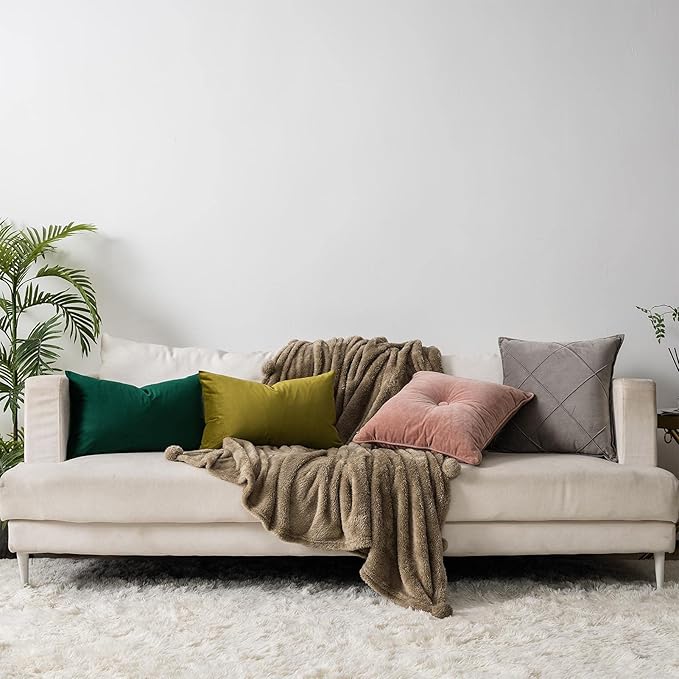 Dark Green Decorative Lumbar Velvet Throw Pillow Covers 16x24 inch Set of 2 with Zipper Luxury Soft Solid Rectangle Cushion Covers Case for Sofa Couch Bed Living Room