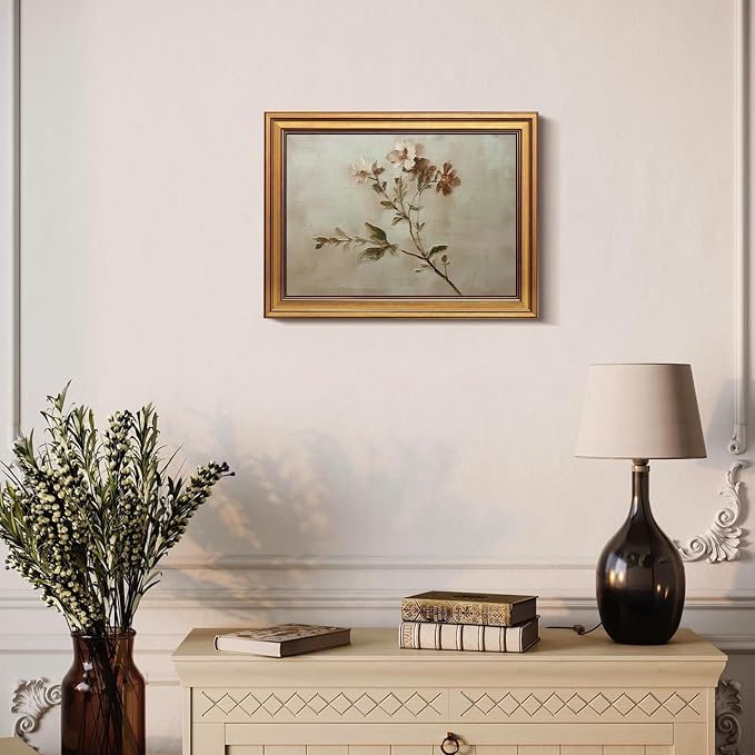 Vintage Gold Framed 3D Textured Wall Art Rustic Wildflower Wall Decor Picture Neutral Floral Botanical Poster Print for Gallery Living Room Bedroom Home Decoration 9x11in