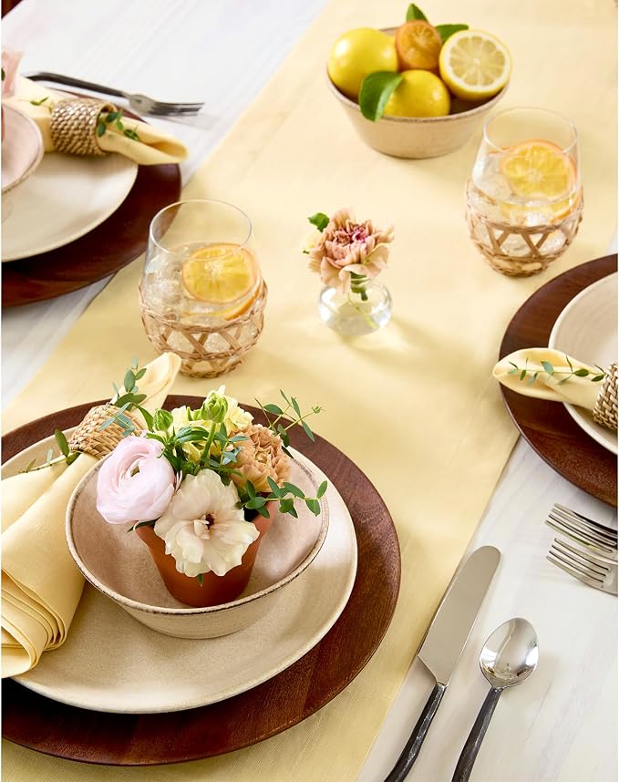Solino Home 100% Linen Dining Table Runner Golden Straw, Fete 14 x 72 in | brings a tailored look to family meals and hosting, European flax fibres, effortlessly elegant, soft, OEKO-TEX Certified