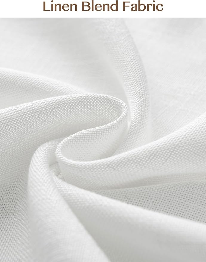 Liz Pinch Pleated Linen Curtains 95 Inches Long, Light Filtering Curtains for Living Room, Farmhouse Window Curtains for Bedroom, Modern Drapes with Hooks and Rings, White, 2 Panels Set