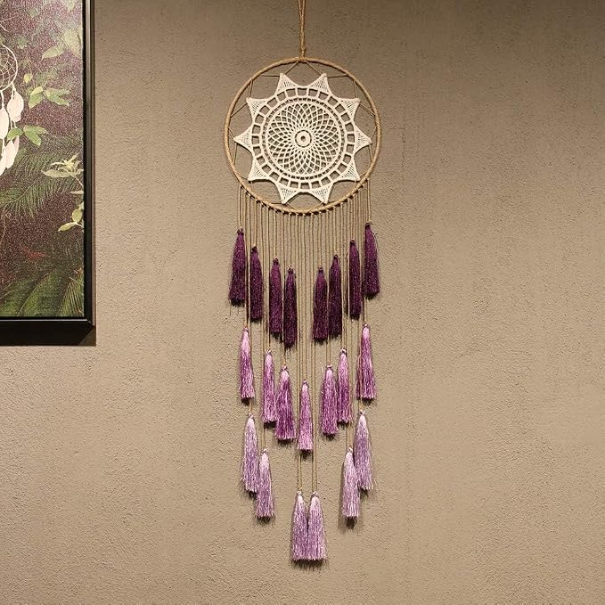 Artilady Macrame Dream Catcher Wall Hanging, Purple Large Boho Room Decor