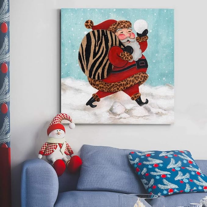 Renditions Gallery Xmas Canvas Wall Art Prints for Home Decor Santa Bay of Toys in Snow Abstract Artowrk for Bedroom Dining Office Kitchen Decorations - 40"X40" LT05