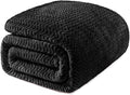 Exclusivo Mezcla Soft Fleece Blanket Twin Size for Bed, Sofa, Black | 90"x66" Breathable Lightweight Flannel Blanket for Summer, Plush Cozy Jacquard Wave for Home Decor