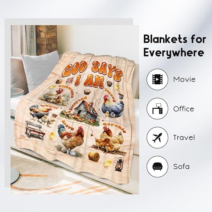 Chicken Gifts for Women Adults & Kids, Inspirational Throw Blanket - Fleece, Warm & Cozy, 60"x80"