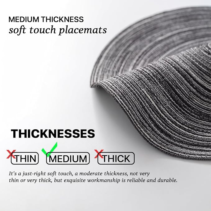 BARoyal Round Placemats Set of 8 Woven Placemats Washable Braided Table Mats for Dining Table Heat Resistant Non-Slip Circle Place Mats(Mixed Gray)