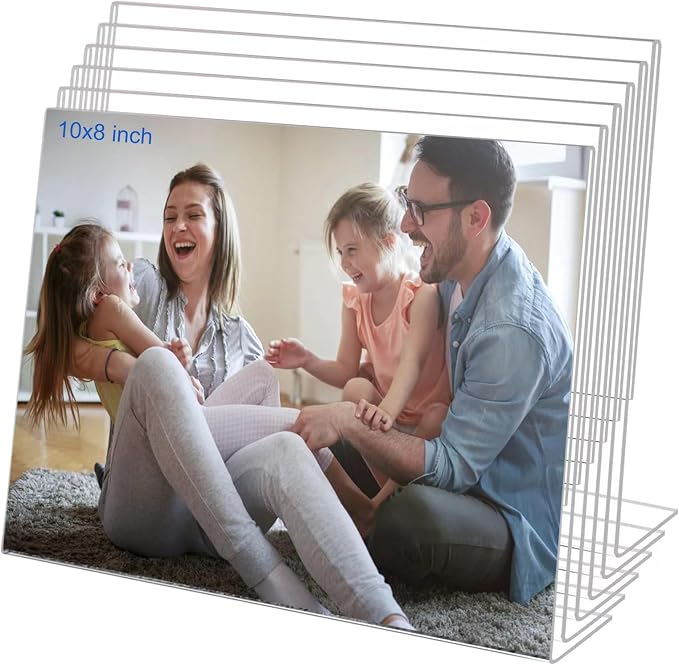 8x10 Acrylic Picture Frames, Set Of 6 Clear Acrylic Frameless Gift for Desktop Display, Standing Picture or Display Sign Holder with Inserts for Home Office - Horizontal
