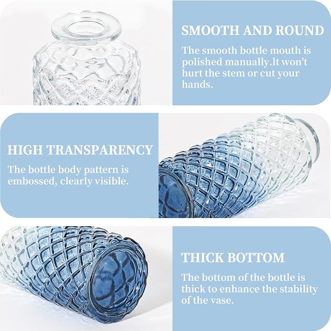 24PCS Mini Bud Vases As Wedding Centerpieces for Tables,Clear Bud Vases for Flowers,Small Flower Vases Suitable for Birthday Party,Anniversary,Wedding Reception,Baby Shower (Blue)