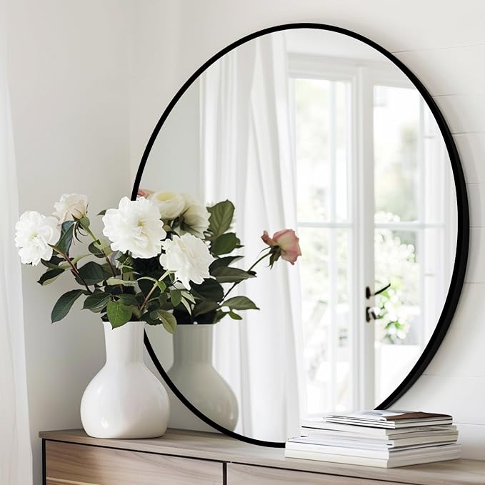 Black Round Mirror 18 inch, Circle Mirror, Matte Black Metal Frame | Small Circular Wall Decorative Mirrors for Bathroom, Kids Room, Nursery,Vanity,Bedroom,Entryway,Living Room,Hallway,Over Sink