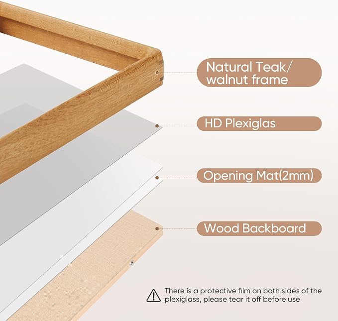 8x10 Picture Frame with 5x7/6x8 Mat - Solid Teak Wood Farmhouse Frame, Wall & Tabletop Display for Vintage Portraits & Gallery Décor (8x10,Teak)