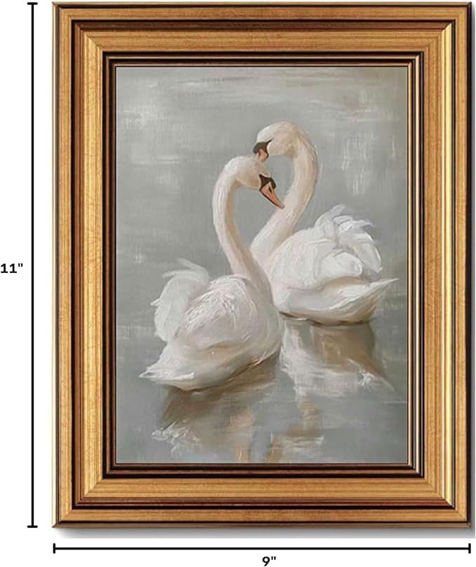 Rienkhu Gold Frame Vintage Wall Art Prints Decor Classical Swan Canvas Oil Painting Poster Pastel Watercolor Swan Vintage Art Pictures Farmhouse Wall Decor for Nursery Bedroom Bathroom Office 9x11in