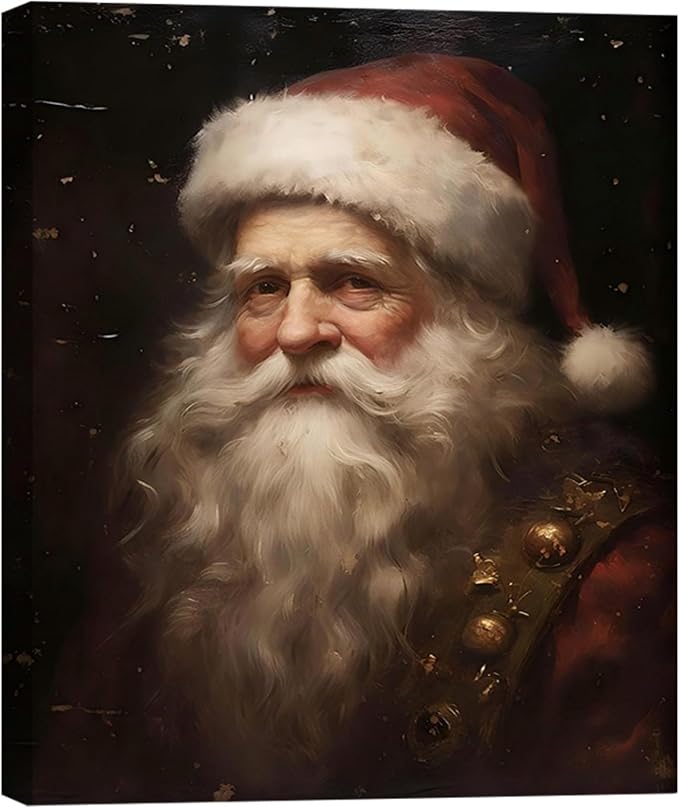 Victorian Santa Claus Portrait Christmas Art for Bedroom 12x18in, Framed Festival Canvas Prints for Christmas Wall Decor, Vintage Winter Pictures for Home Wall Decorations Indoor
