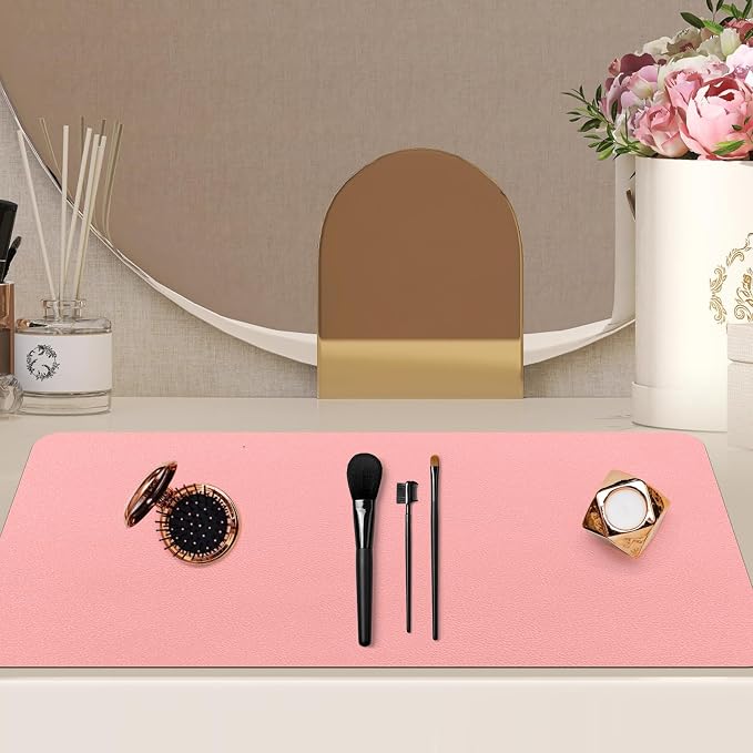 Makeup Mat for Vanity - Waterproof | Oil-Proof | Dust-Resistant | Soft and Comfortable Desk Protection, Ideal for Makeup Tables and Workbenches (15.7"X31.5", Pink)