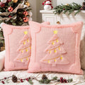 Christmas Pillow Covers Set of 2 Soft Plush Faux Fur Pillow Cases 3D Embroidered Decorative Couch Cover Home Decor Christmas Throw Pillow Covers 18x18,Pink Christmas Tree