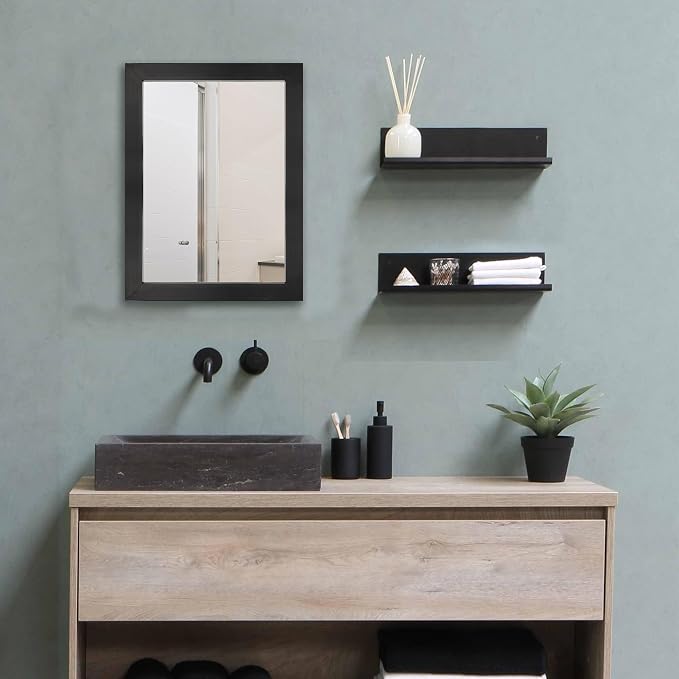 BOMINICA Rectangular Wall Mirror Framed Decorative Mirror 12” x 16” for Bathroom, Living Room, Vanity, Black