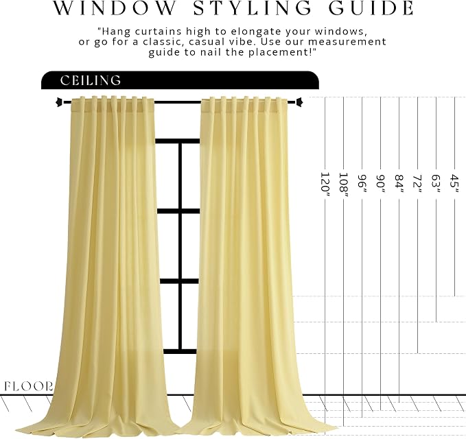 Jowels Yellow Linen Curtains 108 Inch Long 2 Panels for Living Room | Light Filtering Semi Sheer Curtain, Back Tab Pocket Pleated Look, Boho Farmhouse Textured Privacy Drapes for Bedroom Window
