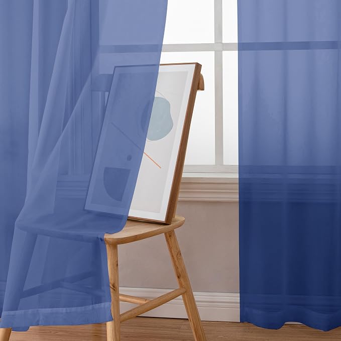 Simplebrand Royal Blue Sheer Curtains 63 Inch Length 2 Panels, Rod Pocket Solid Color Window Sheer Curtain Panels, Elegant Curtains & Drapes for Living Room, Bedroom (Royal Blue, 42" W x 63" L)