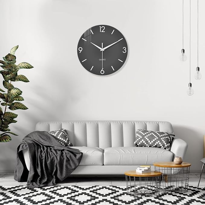 XFM 24 Inch Large Grey Wall Clocks Battery Operated Simple | Silent Non-Ticking Modern Gray Minimalist Decorative for Living Room Bedroom Home Office