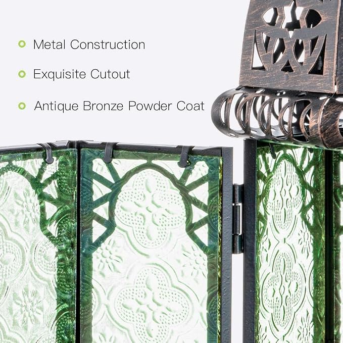 Christmas Decorations for Home, 11’’ Medium Size Vintage Metal Hanging&Tabletop Candle Holder Decor, Halloween Ramadan Decorations for Indoor Outdoor Porch Patio (Green)