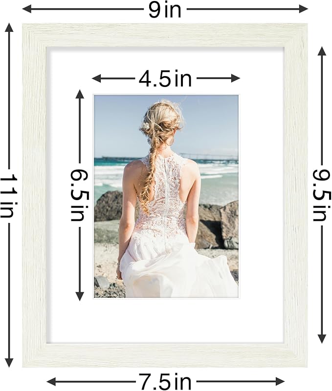 Vittanly 8x10 Picture Frames Set of 9 for Wall Mount & Tabletop, Whitemist | Display Pictures 5x7 with Mat or 8x10 without Mat, Small Photo Frames, Engineered Wood with Shatter Resistant Plexiglass