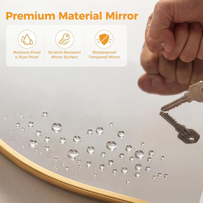 DUMOS 26"x38" Arched Wall Mirror, Bathroom Mirrors for Over Sink, Gold | Tempered Glass & Anti Rust Metal Frame, Decor for Entryway, Living Room, Bedroom, Vanity