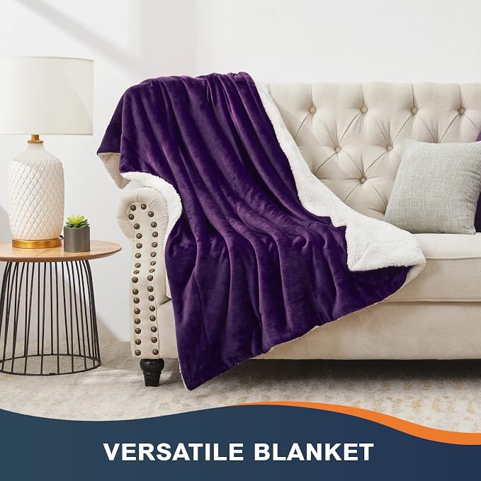 Walensee Sherpa Fleece Blanket Plush Throw Fuzzy Super Soft Reversible Microfiber Flannel Blankets for Couch, Bed, Sofa Ultra Luxurious Warm and Cozy for All Seasons (Purple, 108"x90")