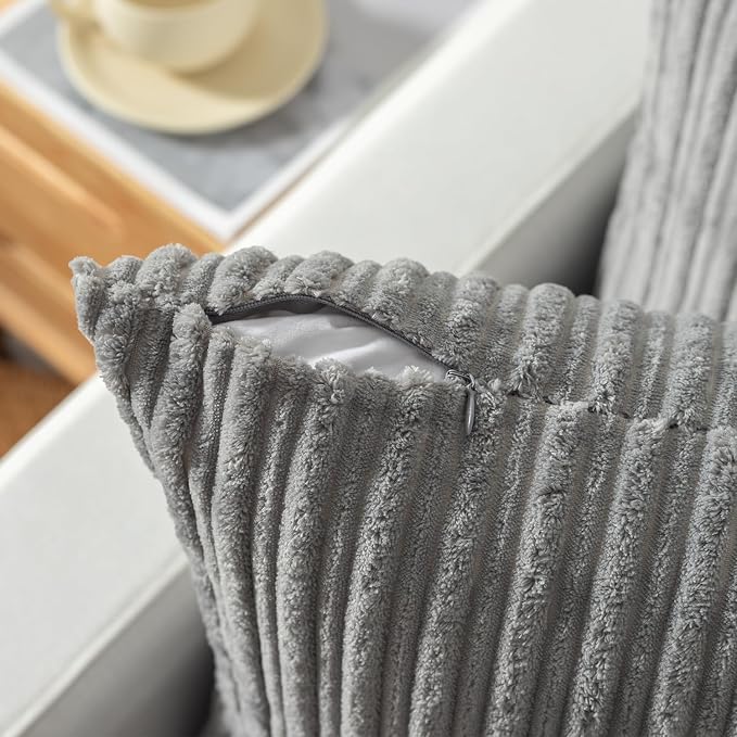 Kevin Textile Striped Corduroy 18”x18” Pillow Covers 2 Pack, Light Grey