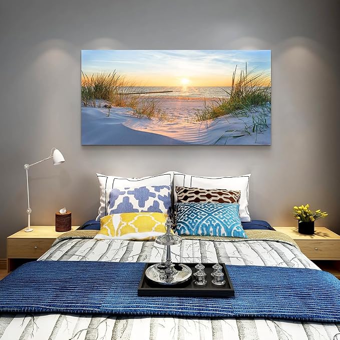 Wapluam Wall Art For Living Room Large Canvas Wall Decor For Bedroom Modern Fashion Office Decorations Ocean Beach Wall Paintings Blue Sea Landscape Pictures Prints Artwork Home Decor mural