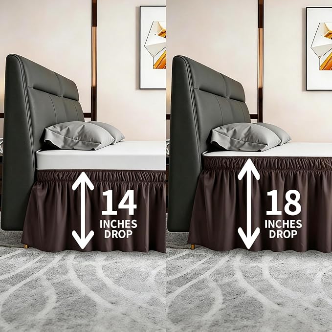 ANARACHON Queen Bed Skirt, Elastic Wrap Around Bed Skirt Queen Size, Bed Skirts for Adjustable Bed, Easy Fit with 18" Drop Length Tailored Drop Dust Ruffle (Brwon)