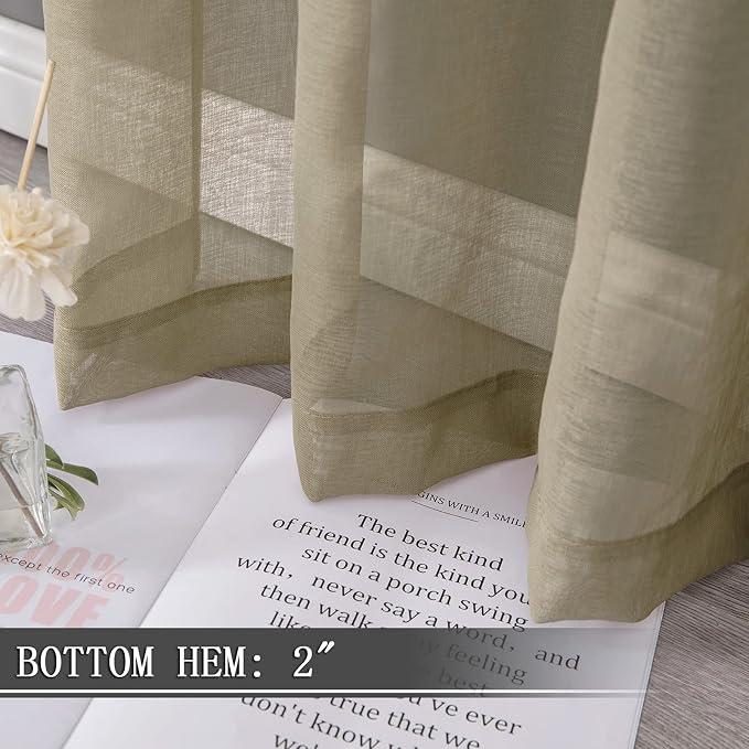 Tollpiz Sheer Curtains Linen Textured Bedroom Curtain Sheers Light Filtering Rod Pocket Voile Curtains for Living Room, 54 x 84 inches Long, Taos Taupe, Set of 2 Panels