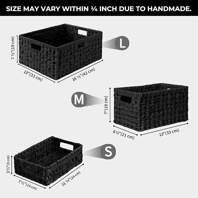 GRANNY SAYS Storage Baskets for Organizing, Waterproof Black Basket, 1-Pack | Handwoven Wicker Storage Basket for Shelves, Large Wicker Baskets for Organization,Decorative Basket,Woven Basket for Storage