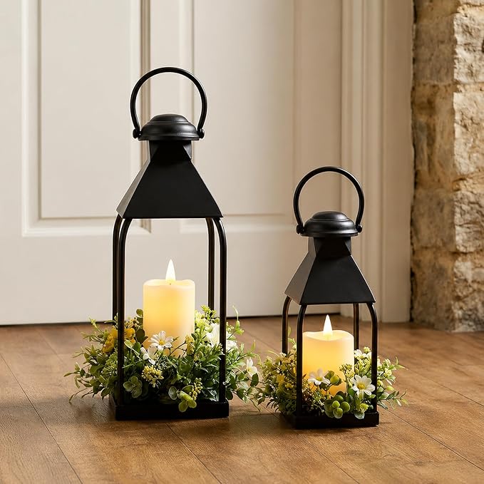 Decorative Metal Lanterns Indoor Outdoor, Set of 2 Outdoor Candle Holder | Candle Holder for Porch, Patio, Fireplace, Floor, Wedding & Christmas, Party Decoration, Holiday Table Centerpiece