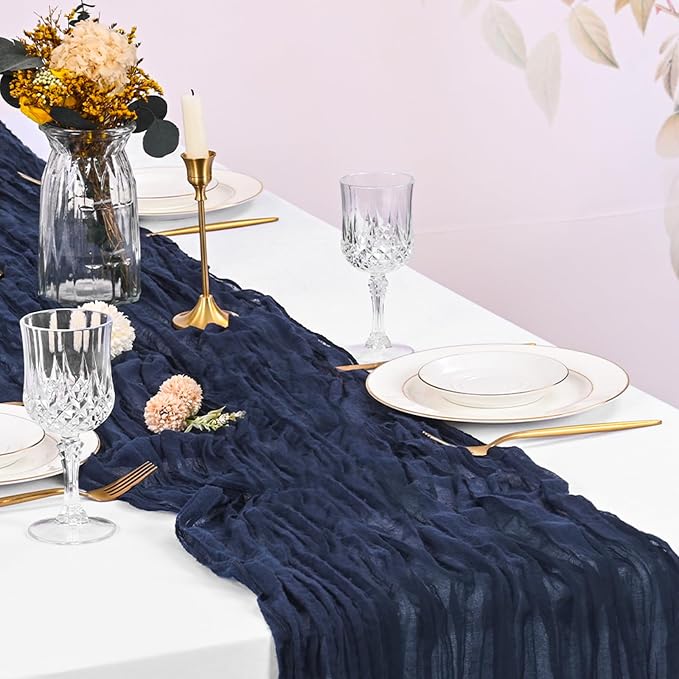 10 Pack Navy Blue Cheesecloth Table Runner 17x108 Inch Boho Gauze Cheese Cloth Table Runners for Wedding Party Baby Shower Birthday Home Decor