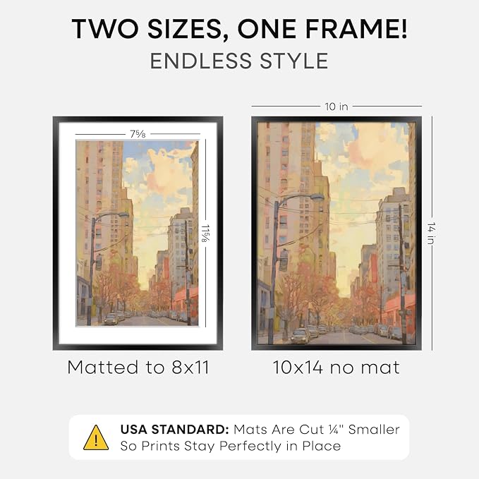 Homeforia 10x14 Black Picture Frame, High-End Metal, 8x12 Mat, Glass