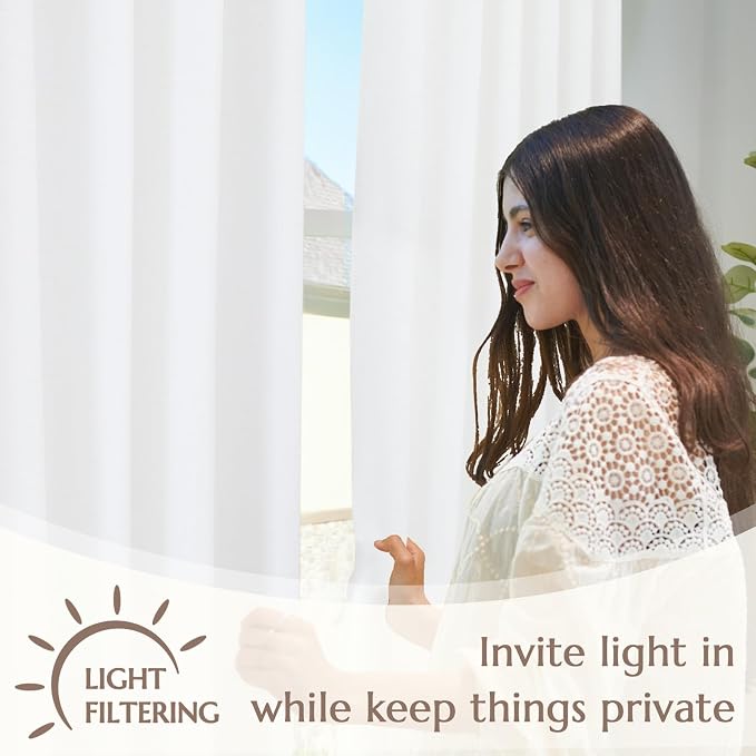 jinchan Lined Linen Curtains Privacy Back Tab 50x63 Inch 2 Panels Set White | Light Filtering Curtains with White Privacy Liner, Cottage Core Farmhouse Curtains for Living Room, Rod Pocket 63 Inch Length