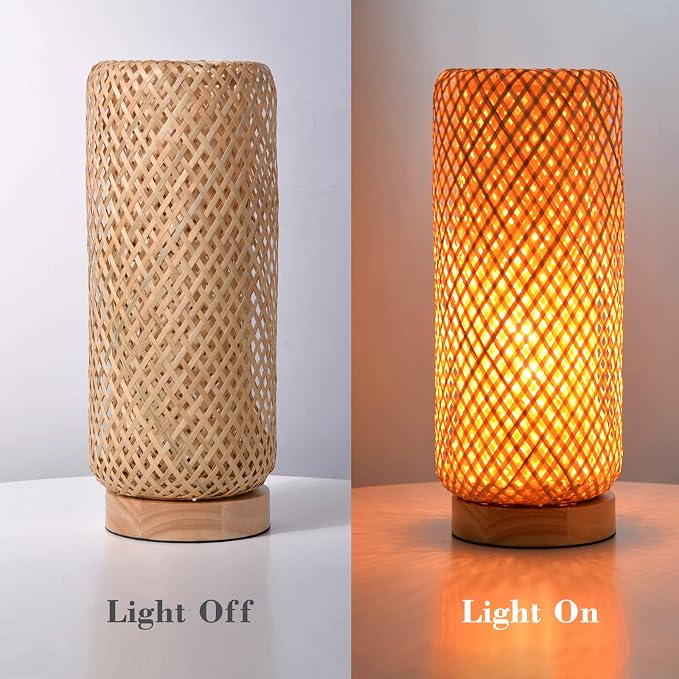 Arturesthome Bamboo Table Lamps with Shade, Rustic Farmhouse Boho Coastal Desk Lamp Night Light for Decorative Bedroom, Study Room, Cafe, Bookcase