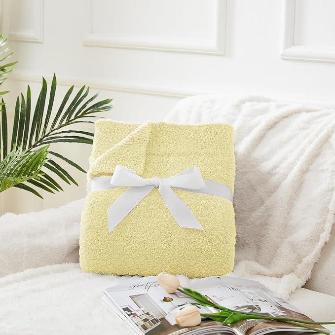 CYMULA Knit Throw Blanket for Couch Yellow - Super Soft Lightweight Plush Fuzzy Fluffy Cozy Blankets and Throws for Sofa Bed, 60 x 80 inches
