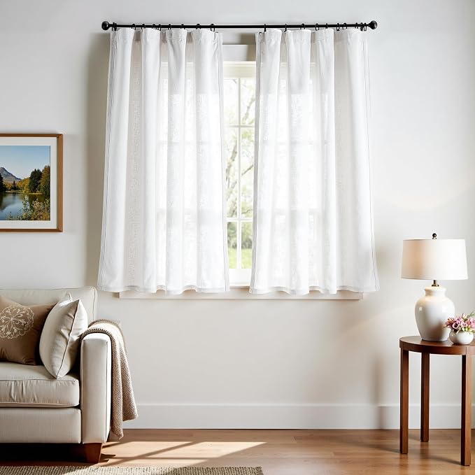 jinchan Linen Curtains Light Filtering Back Tab 50x63 Inch 2 Panels White | Semi Sheer Curtains 63 inch length for Bedroom Living Room, Modern Farmhouse Drapes with Rod Pocket, Natural Boho Curtains