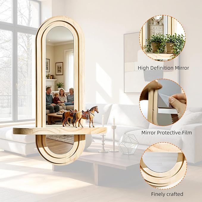 Wooden wall-Mounted Decorative Mirrors, Bohemian Style, with Acrylic Mirror Surfaces, Perfect for Home Decor, Set of 1(13.58''x4.52'')