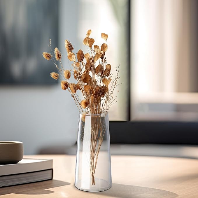 6 Inches Colored Glass Vase for Flower，Clear Glass Vases for Centerpieces Flower Vase for Home Decor, Modern Decorative Flower Vase Living Room, Kitchen, Office Wedding or Gifts (Clear Glass, Small)