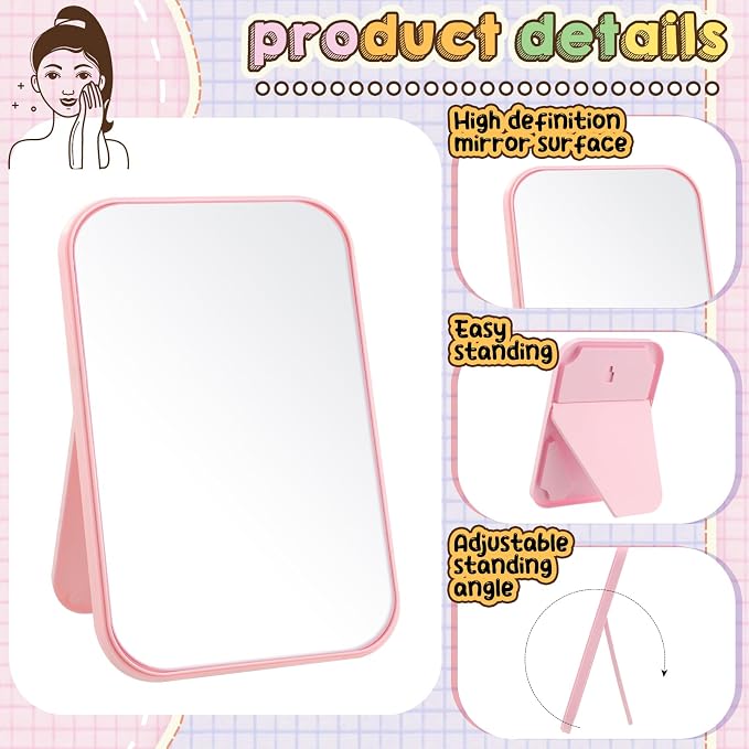 DoubleFill 6 Pcs Spa Party Mirror Spa Party Supplies for Women, Pink | Foldable Stand, Portable Makeup Table Mirror, Sleepover Accessory Slumber Birthday Party Favors, Women Adults Princess Gift