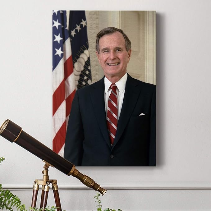 Renditions Gallery George H. W. Bush Presidental Portrait Wall Art, Premium Gallery Wrapped Canvas Decor, Ready to Hang, 27 in H x 16 in W, Made in America Print