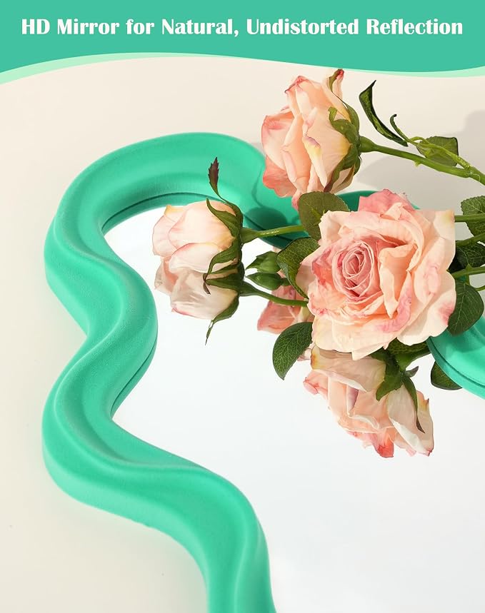 Funky Green Wall Mirror for Gallery Wall,Eclectic Quirky Home Decor | 16x10",Soft Velvet-like Touch,Wall-Mounted Cloud Mirror for Girl Teen Women Bedroom Decoration,Cute Accent for for Hallway