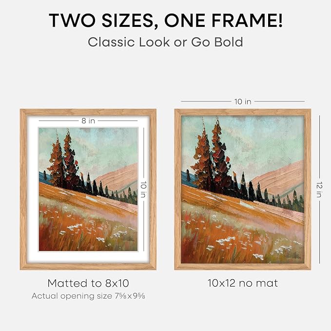 Homeforia 10x12 Natural Oak Picture Frame, High-End Wood, 8x10 Mat, Glass