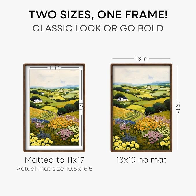 Homeforia 13x19 Mortise&Tenon Walnut Picture Frame, 11x17 Mat, Glass