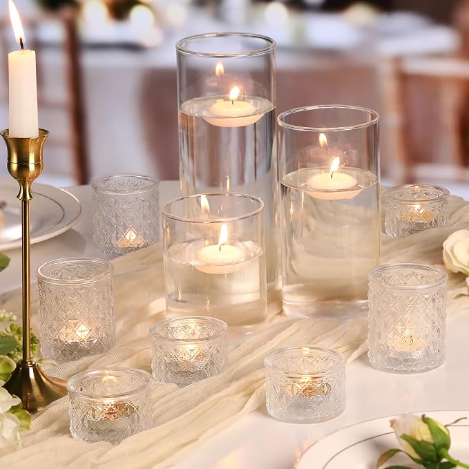 NITIME Assorted Votive Candle Holders Set of 24, Clear Glass Candle Holder in Bulk, Tea Light Holders for Wedding Table Decor, Party & Home Decoration, Fits Standard Votives & Tea Lights