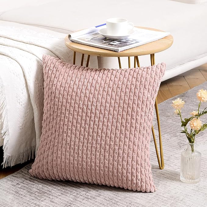 Fancy Homi 2 Packs Dusty Pink Decorative Throw Pillow Covers 12x12 Inch for Couch Bed Sofa, Modern Farmhouse Boho Home Decor, Soft Cute Plush Corduroy Cushion Case 30x30 CM